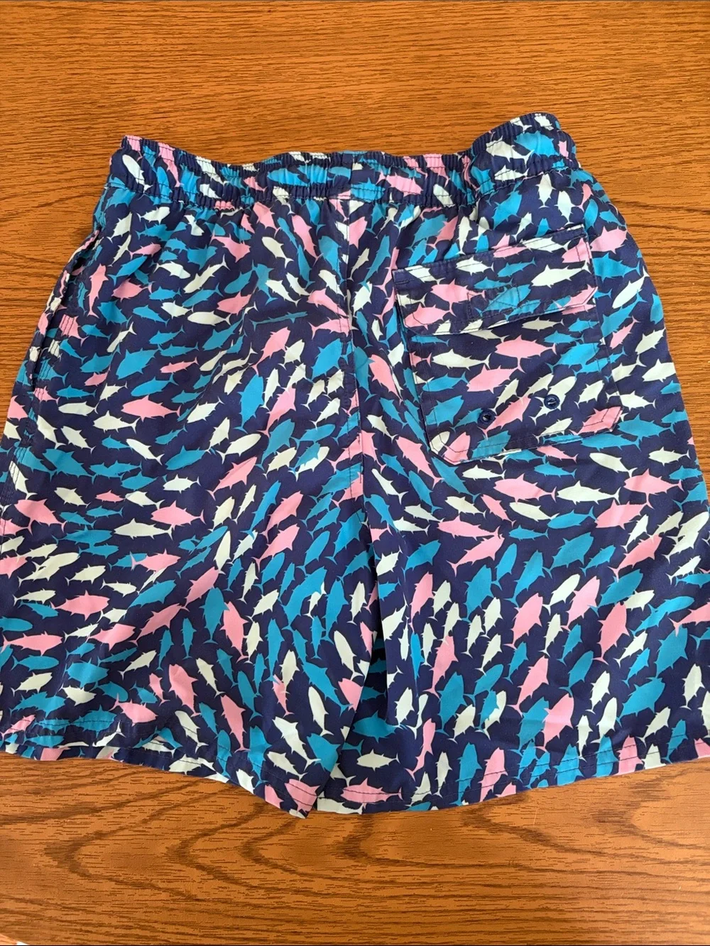 Vineyard Vines Navy Swim Shorts with Teal, Pink, Cream Fish Print